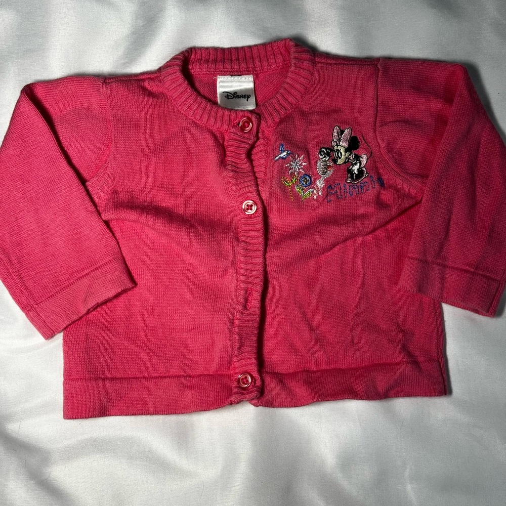 Disney Minnie Mouse Baby Girl Pink Cardigan 3-6M Embroidered Spring Floral